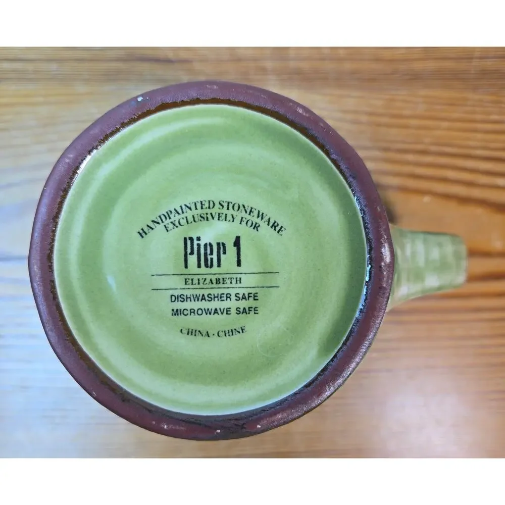 Pier 1 Stoneware Mug Handpainted Floral Elizabeth 16oz Dishwasher Safe Coffee Cu